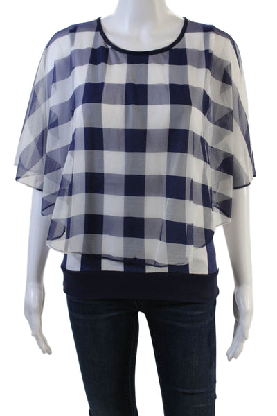9-H15 STCL Womens Checkered Sleeveless Round Neck Blouse Top Blue Size S