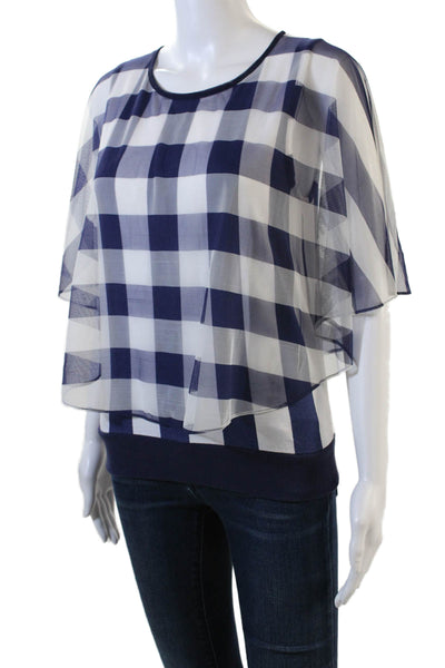 9-H15 STCL Womens Checkered Sleeveless Round Neck Blouse Top Blue Size S