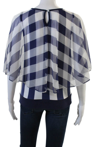 9-H15 STCL Womens Checkered Sleeveless Round Neck Blouse Top Blue Size S