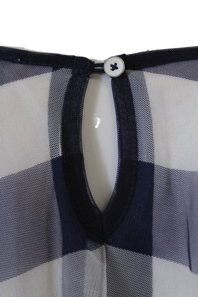9-H15 STCL Womens Checkered Sleeveless Round Neck Blouse Top Blue Size S