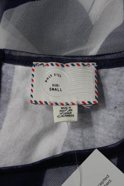 9-H15 STCL Womens Checkered Sleeveless Round Neck Blouse Top Blue Size S