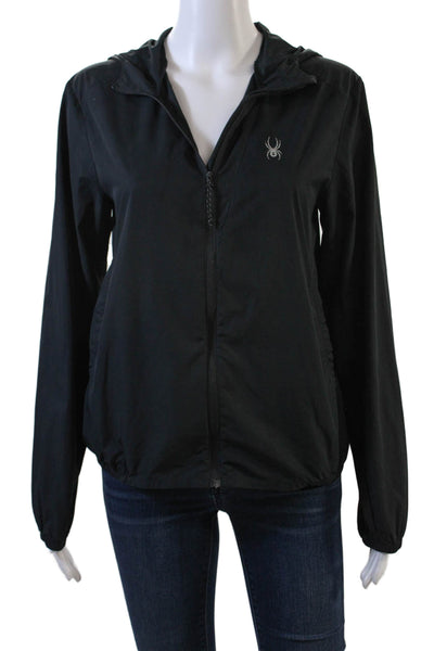 Spyder Womens Zippered Long Sleeve Hooded Basic Wind Breaker Jacket Black Size S