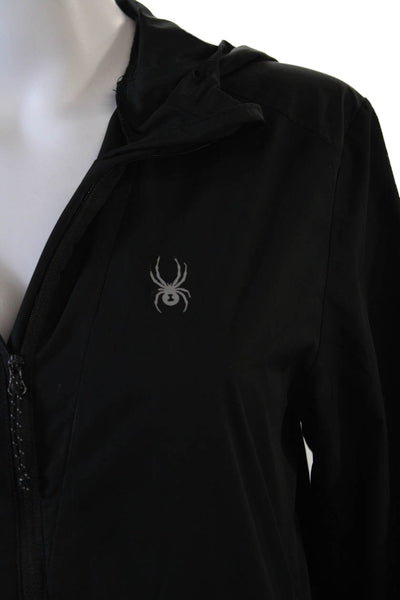 Spyder Womens Zippered Long Sleeve Hooded Basic Wind Breaker Jacket Black Size S