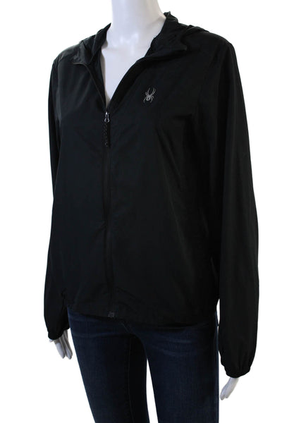 Spyder Womens Zippered Long Sleeve Hooded Basic Wind Breaker Jacket Black Size S