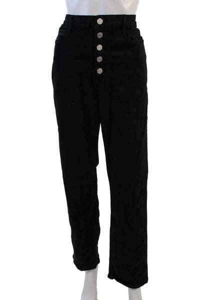 Claudia Schiffer Womens Cotton High Rise Buttoned Straight Leg Jeans Black Size