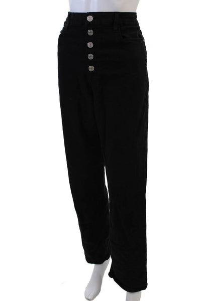 Claudia Schiffer Womens Cotton High Rise Buttoned Straight Leg Jeans Black Size