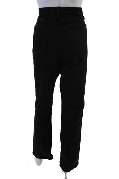 Claudia Schiffer Womens Cotton High Rise Buttoned Straight Leg Jeans Black Size