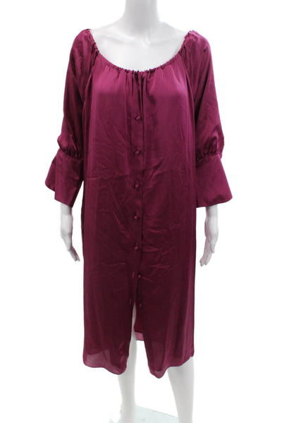 Nicole Farhi Womens Scoop Neck Long Sleeve Button Sleek Burgundy Pink Size M