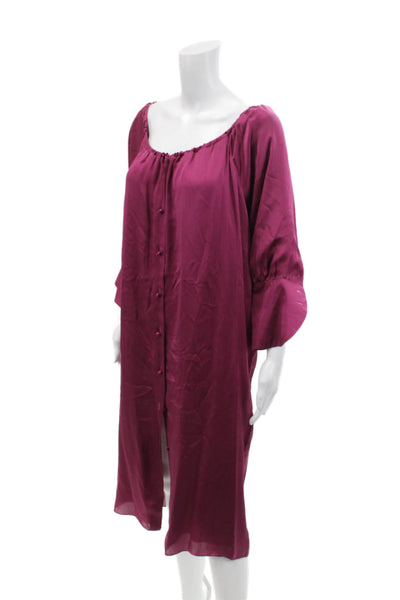 Nicole Farhi Womens Scoop Neck Long Sleeve Button Sleek Burgundy Pink Size M