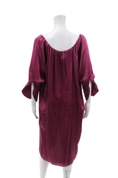 Nicole Farhi Womens Scoop Neck Long Sleeve Button Sleek Burgundy Pink Size M