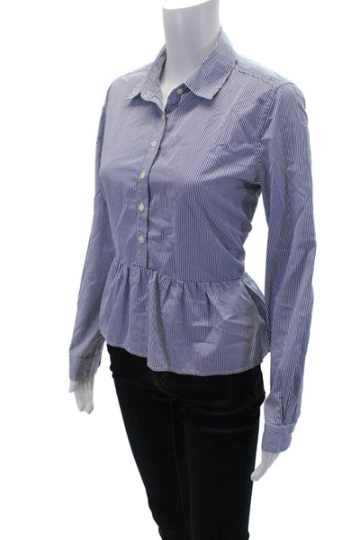 Birds of Paradis Womens Cotton Long Sleeve Button Stripe Blouse Blue Size XS