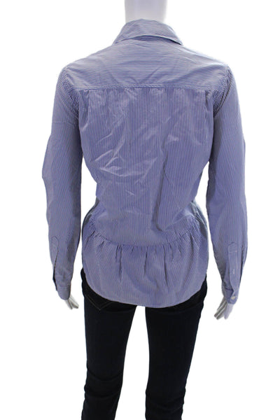 Birds of Paradis Womens Cotton Long Sleeve Button Stripe Blouse Blue Size XS