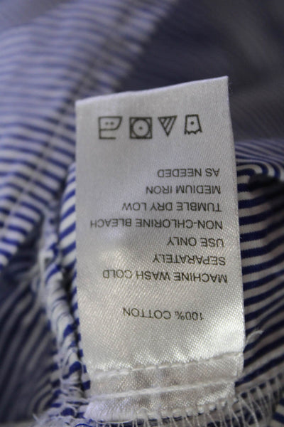 Birds of Paradis Womens Cotton Long Sleeve Button Stripe Blouse Blue Size XS