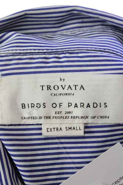 Birds of Paradis Womens Cotton Long Sleeve Button Stripe Blouse Blue Size XS