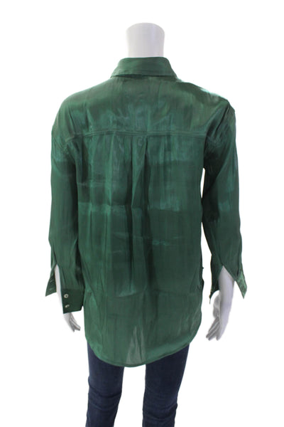 Anthropologie Womens Long Sleeve Collar Button Up Blouse Green Size 2XS