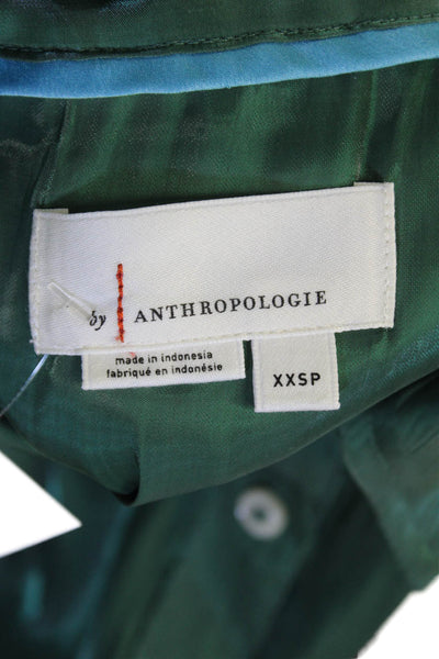 Anthropologie Womens Long Sleeve Collar Button Up Blouse Green Size 2XS