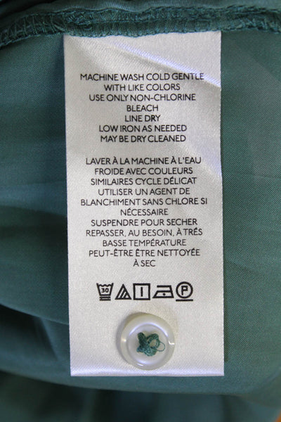 Anthropologie Womens Long Sleeve Collar Button Up Blouse Green Size 2XS