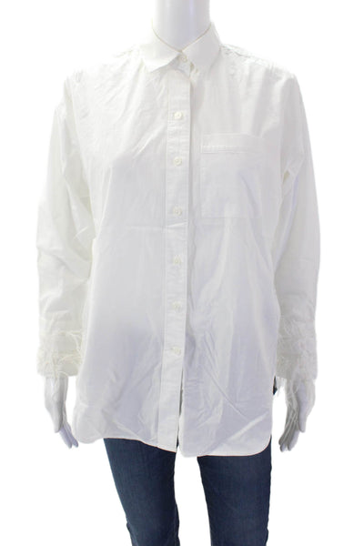 J Crew Womens Cotton Long Sleeve V-neck Button Up Blouse White Size 0