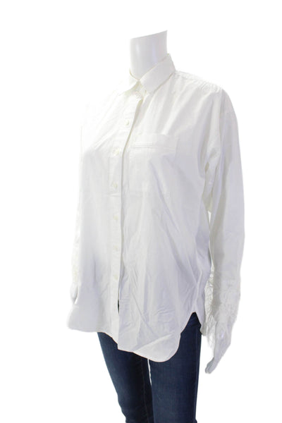 J Crew Womens Cotton Long Sleeve V-neck Button Up Blouse White Size 0