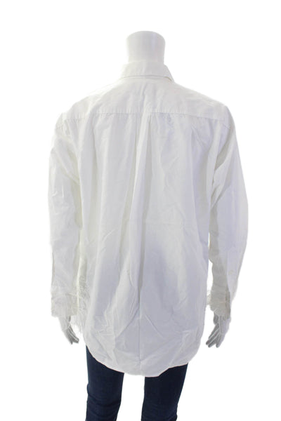 J Crew Womens Cotton Long Sleeve V-neck Button Up Blouse White Size 0