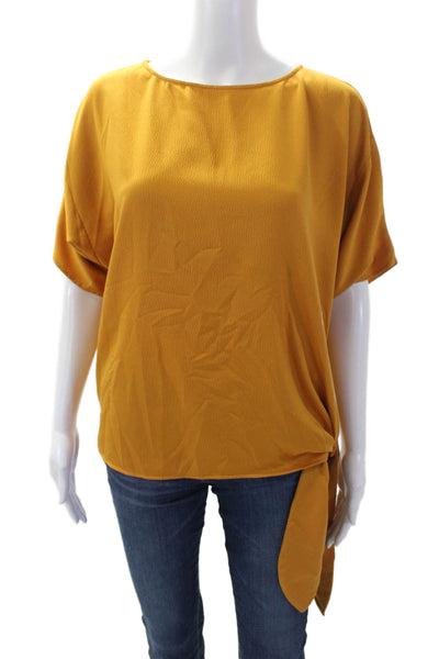 Michael Michael Kors Womens Scoop Neck Short Sleeve Tie Front Blouse Yellow Size