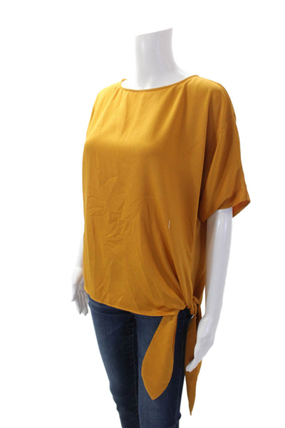Michael Michael Kors Womens Scoop Neck Short Sleeve Tie Front Blouse Yellow Size
