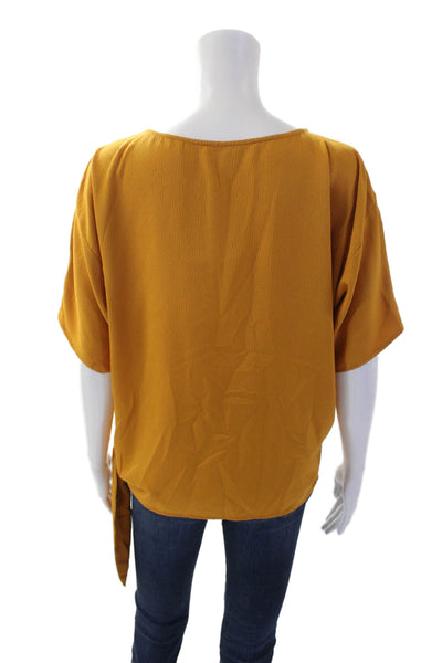 Michael Michael Kors Womens Scoop Neck Short Sleeve Tie Front Blouse Yellow Size