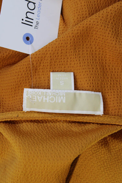 Michael Michael Kors Womens Scoop Neck Short Sleeve Tie Front Blouse Yellow Size