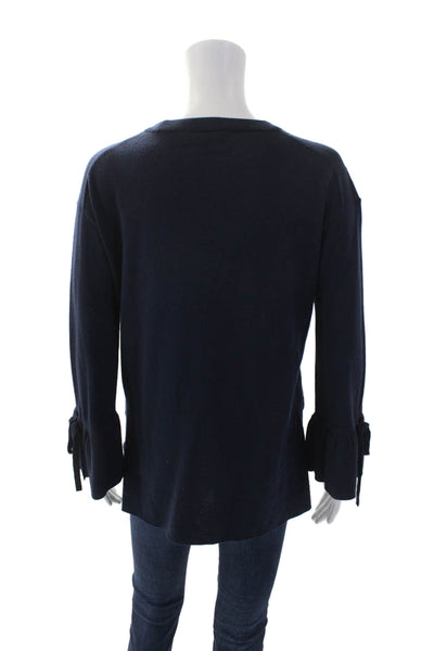 J Crew Womens Merino Wool Pullover V-Neck Side Split Knit Sweater Blue Size S