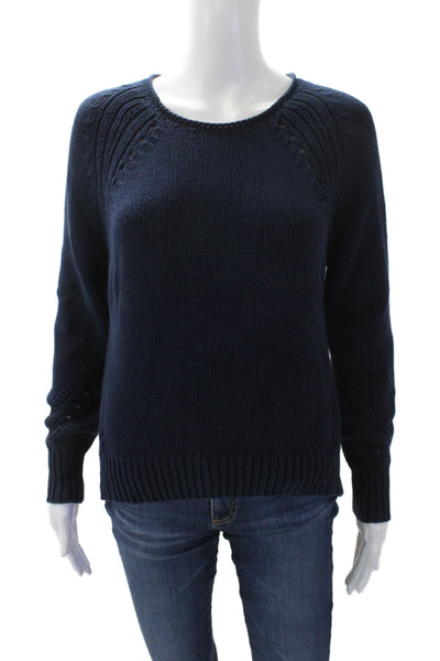 J Crew Womens Cotton Long Sleeve Round Neck Knit Pullover Sweater Blue Size XS