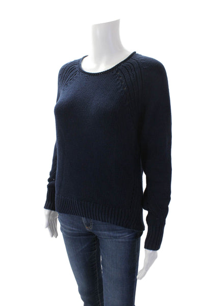 J Crew Womens Cotton Long Sleeve Round Neck Knit Pullover Sweater Blue Size XS