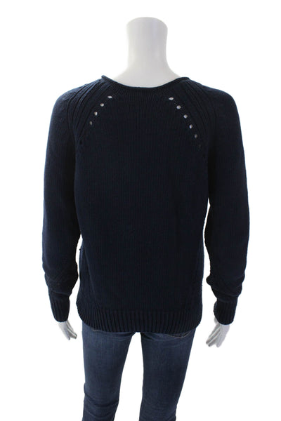 J Crew Womens Cotton Long Sleeve Round Neck Knit Pullover Sweater Blue Size XS
