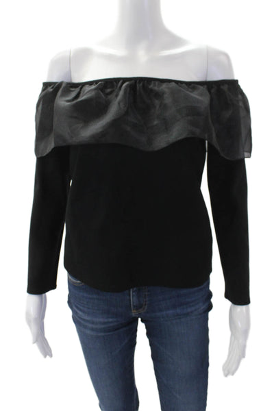 J Crew Womens Off The Shoulder Long Sleeve Blouse Top Solid Black Size S