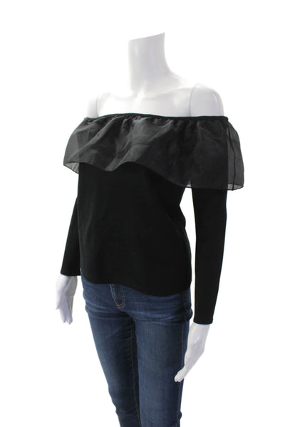 J Crew Womens Off The Shoulder Long Sleeve Blouse Top Solid Black Size S