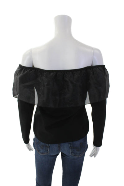 J Crew Womens Off The Shoulder Long Sleeve Blouse Top Solid Black Size S