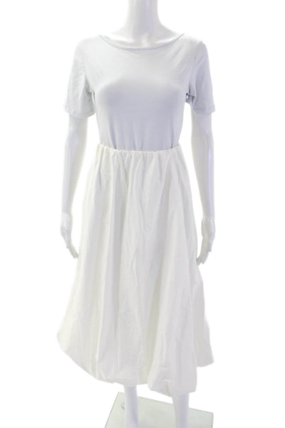 Zara Womens Elastic Waistband Midi A Line Skirt White Size Large