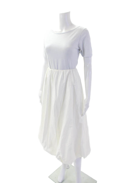 Zara Womens Elastic Waistband Midi A Line Skirt White Size Large