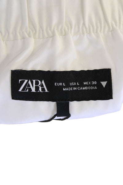 Zara Womens Elastic Waistband Midi A Line Skirt White Size Large