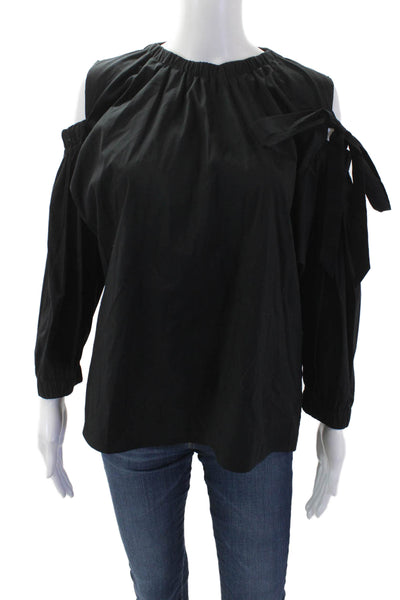D Exterior Womens Cotton Cold Shoulder Detail Long Sleeve Blouse Black Size M