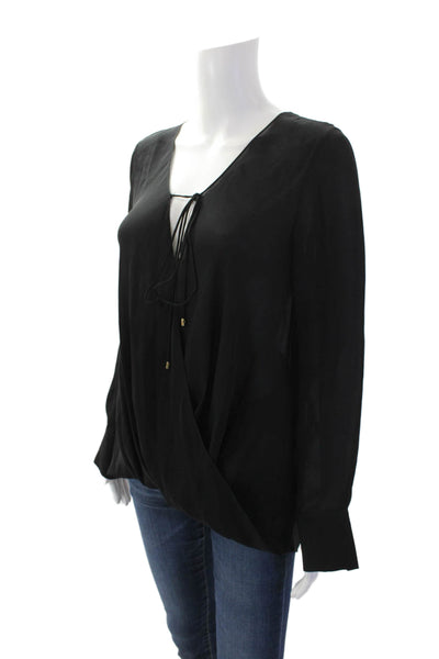 Derek Lam 10 Crosby Womens Silk Sheer Deep V-Neck Draped Blouse Black Size 4