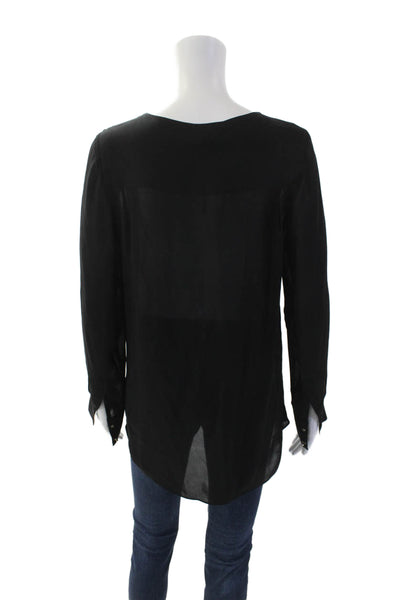 Derek Lam 10 Crosby Womens Silk Sheer Deep V-Neck Draped Blouse Black Size 4