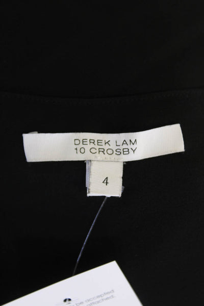 Derek Lam 10 Crosby Womens Silk Sheer Deep V-Neck Draped Blouse Black Size 4
