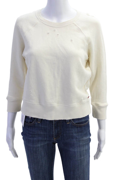 Philanthropy Womens Long Sleeve Crew Neck Distressed Sweater White Size XS