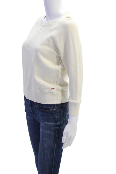 Philanthropy Womens Long Sleeve Crew Neck Distressed Sweater White Size XS