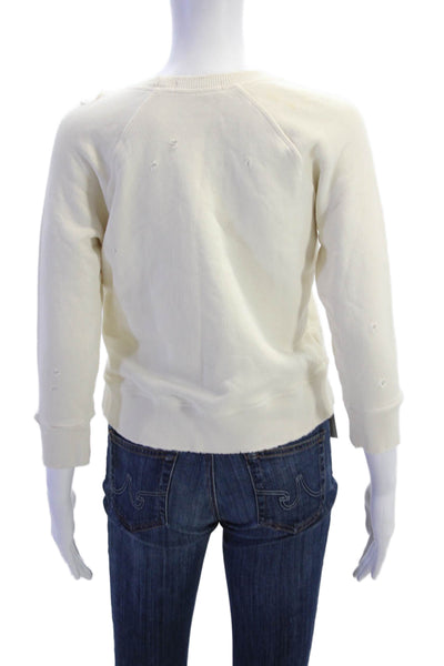 Philanthropy Womens Long Sleeve Crew Neck Distressed Sweater White Size XS