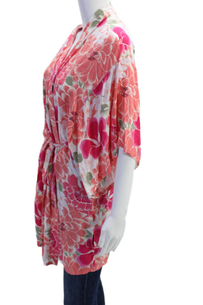 Josie Natori Womens Short Sleeve V Neck Floral Wrap Blouse Peach Multi Medium