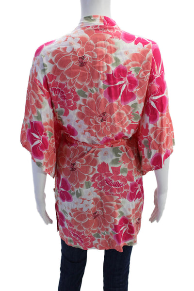 Josie Natori Womens Short Sleeve V Neck Floral Wrap Blouse Peach Multi Medium