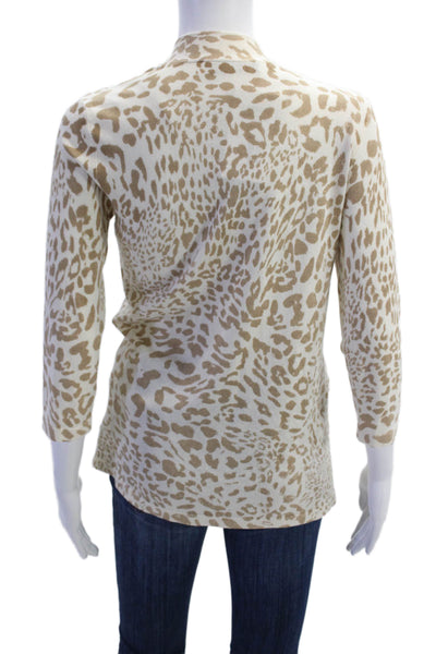 Magaschoni Womens Open Front Leopard Print Cardigan Sweater White Brown Small