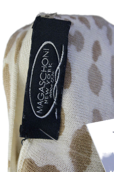 Magaschoni Womens Open Front Leopard Print Cardigan Sweater White Brown Small