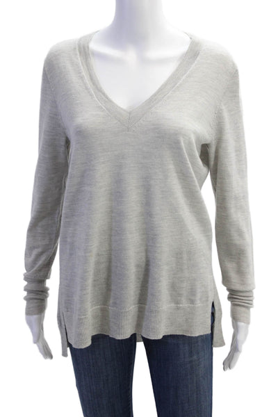 J Crew Womens Cotton V-Neck Long Sleeve Knit Pullover Sweater Gray Size S